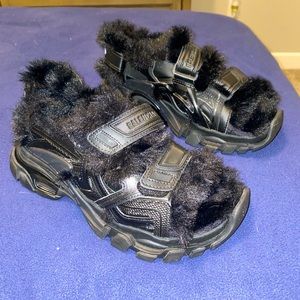 Balenciaga Black Fur Sandals